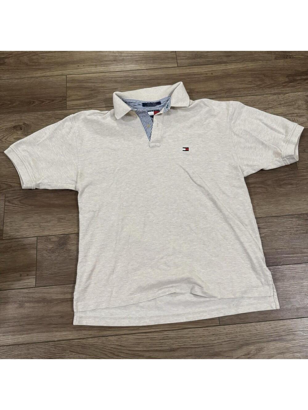 Vintage Y2K Tommy Hilfiger Beige Polo Shirt Preppy